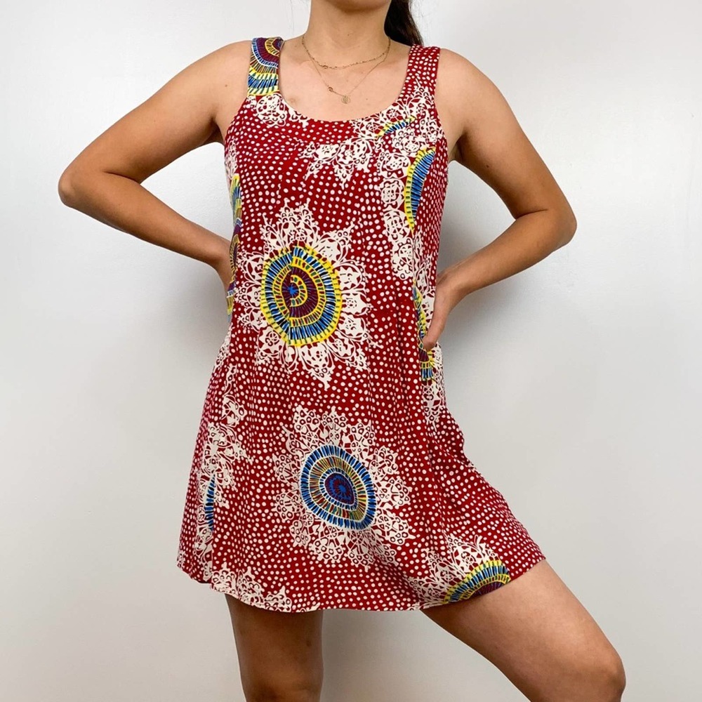 Nanette Lepore Sleeveless Red Geometric Patterned Swing Mini Dress Size 4